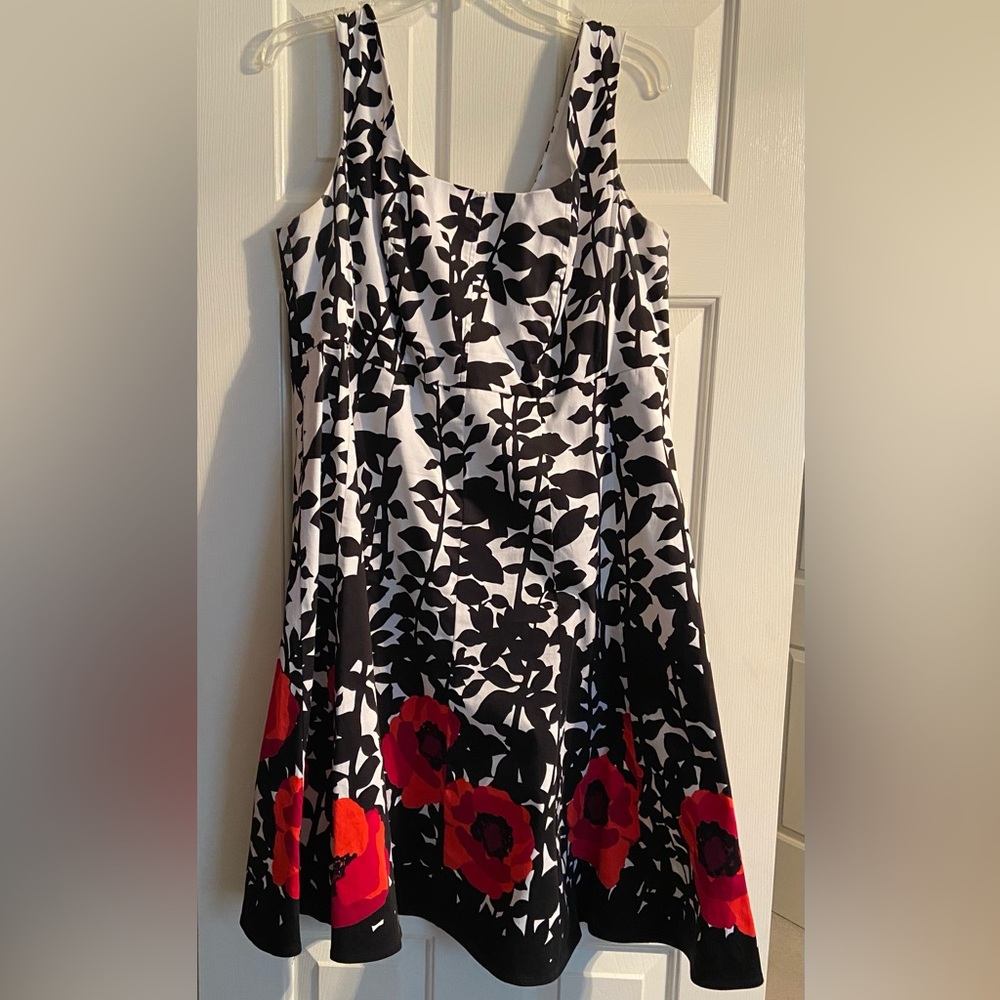 Nine West halter dress. Black floral with red poppy flower design